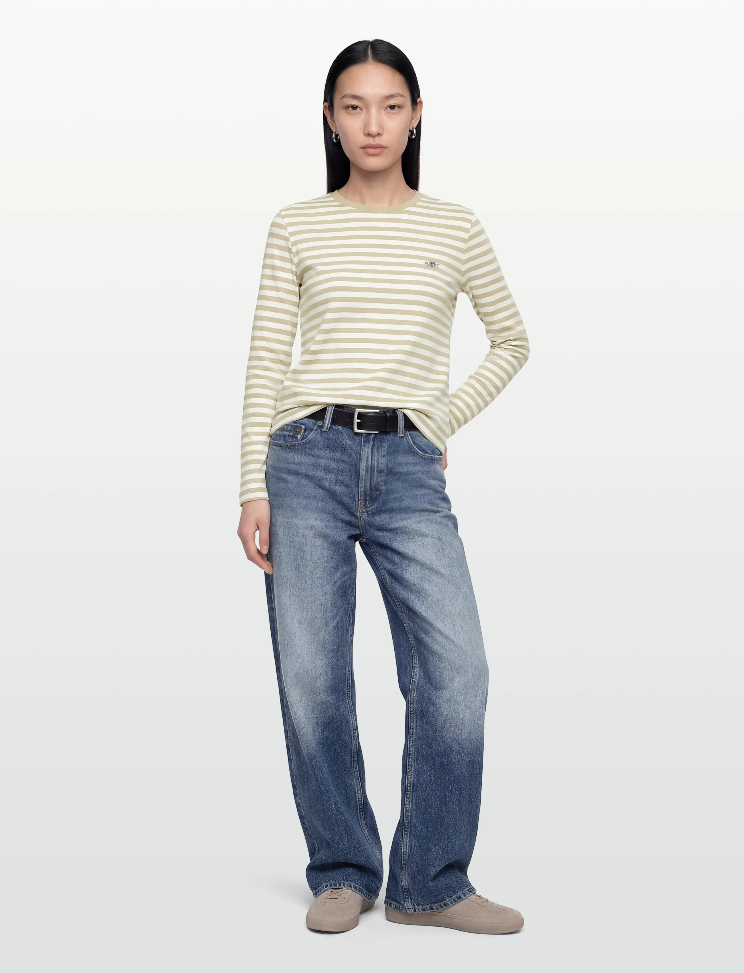 GANT REG STRIPED SHIELD LS T-SHIRT - T-shirts & Tops - COUNTRY BEIGE / beige