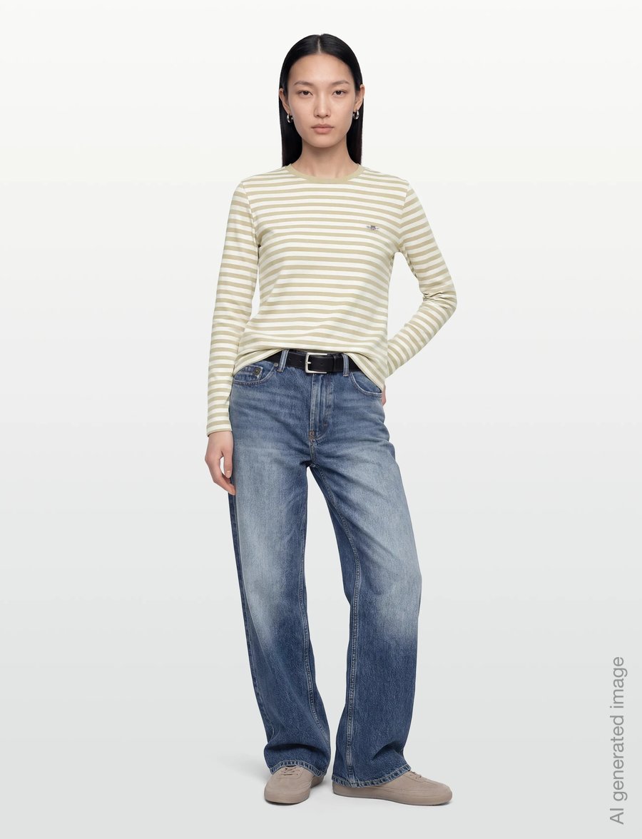 Gant - REG STRIPED SHIELD LS T-SHIRT - langærmede toppe - country beige - 0