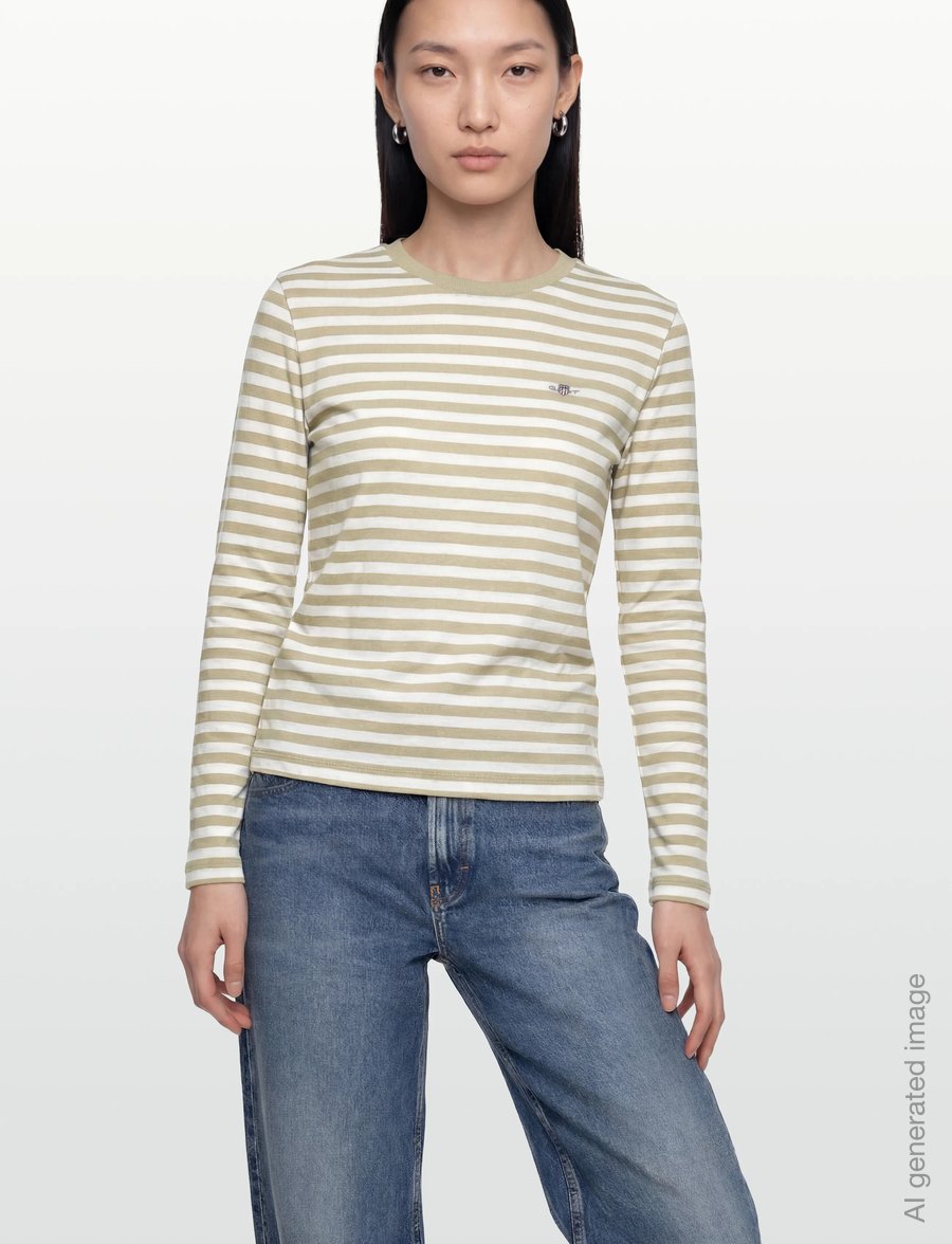 Gant - REG STRIPED SHIELD LS T-SHIRT - langærmede toppe - country beige - 3