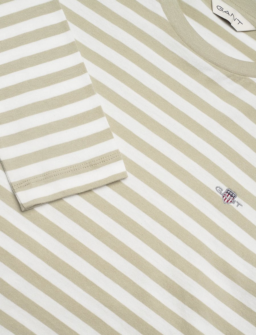 Gant - REG STRIPED SHIELD LS T-SHIRT - langærmede toppe - country beige - 5