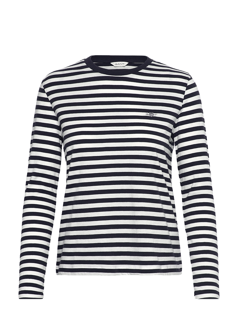 GANT - REG STRIPED SHIELD LS T-SHIRT - langärmlige tops - evening blue - 1