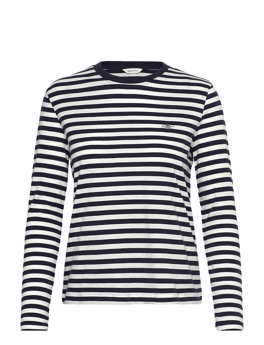Gant - REG STRIPED SHIELD LS T-SHIRT - pikkade varrukatega topid - evening blue - 1