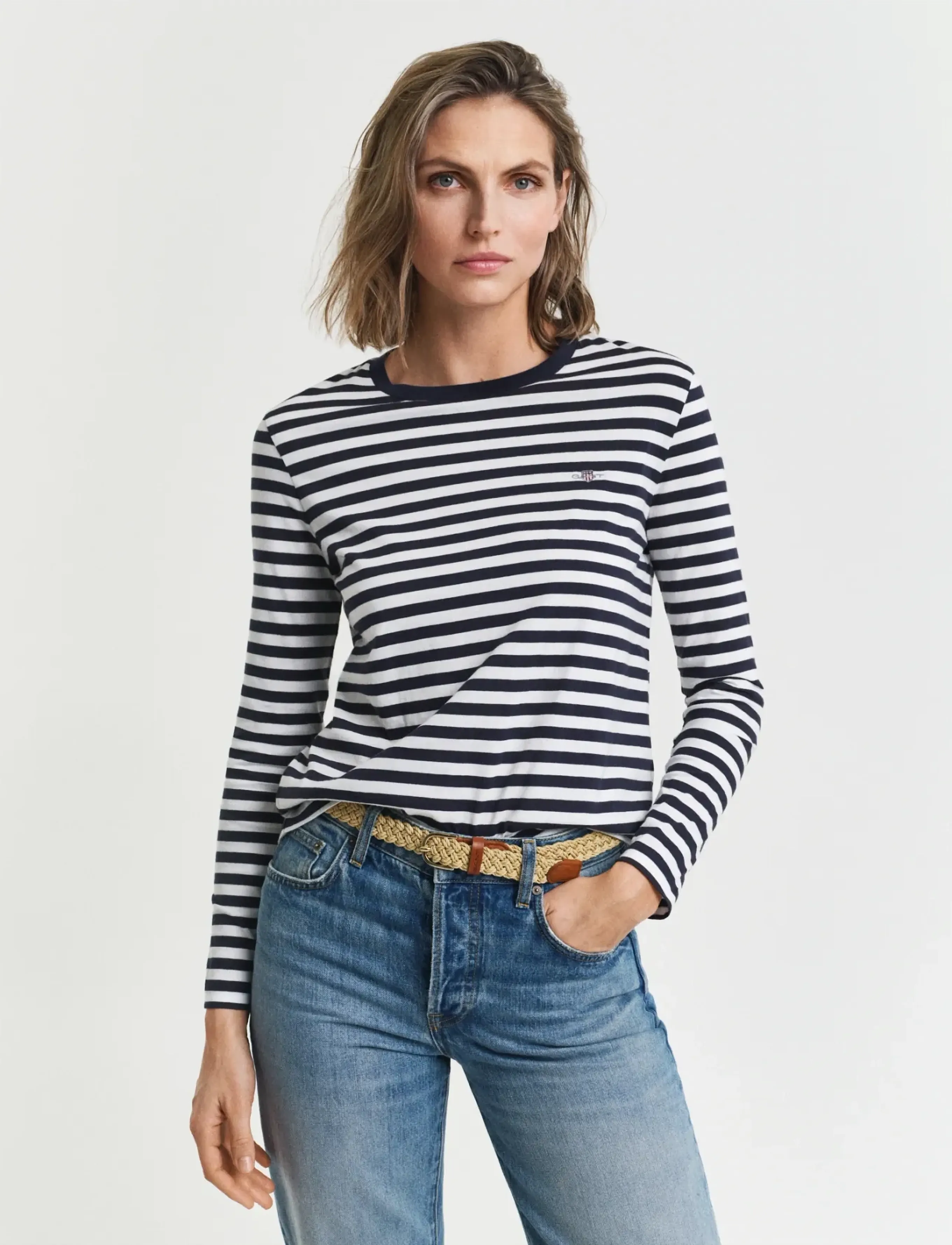 GANT REG STRIPED SHIELD LS T-SHIRT - Pikkade varrukatega alussärgid - EVENING BLUE / navy