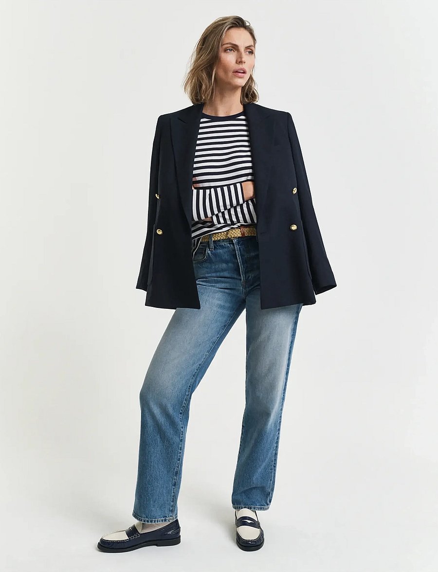Gant - REG STRIPED SHIELD LS T-SHIRT - pikkade varrukatega topid - evening blue - 5