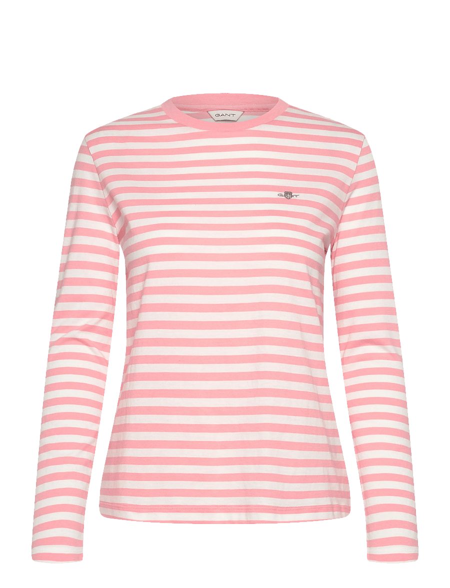 Gant - REG STRIPED SHIELD LS T-SHIRT - long-sleeved tops - lilly pink - 1