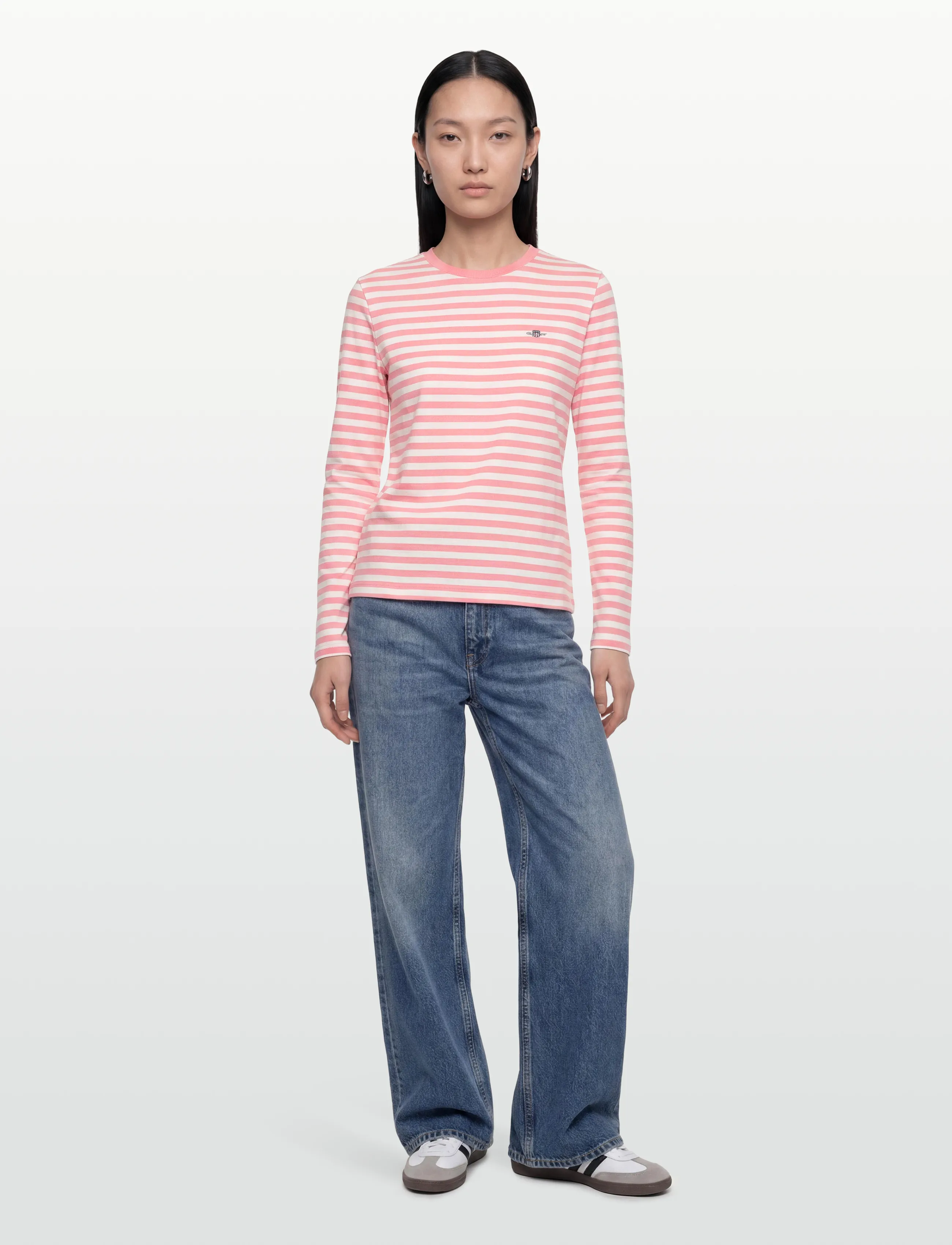 GANT REG STRIPED SHIELD LS T-SHIRT - T-Shirts & Tops - LILLY PINK / pink/rose