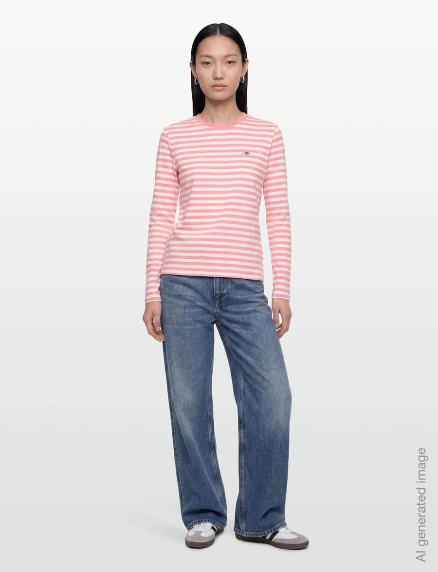 Gant - REG STRIPED SHIELD LS T-SHIRT - long-sleeved tops - lilly pink - 0