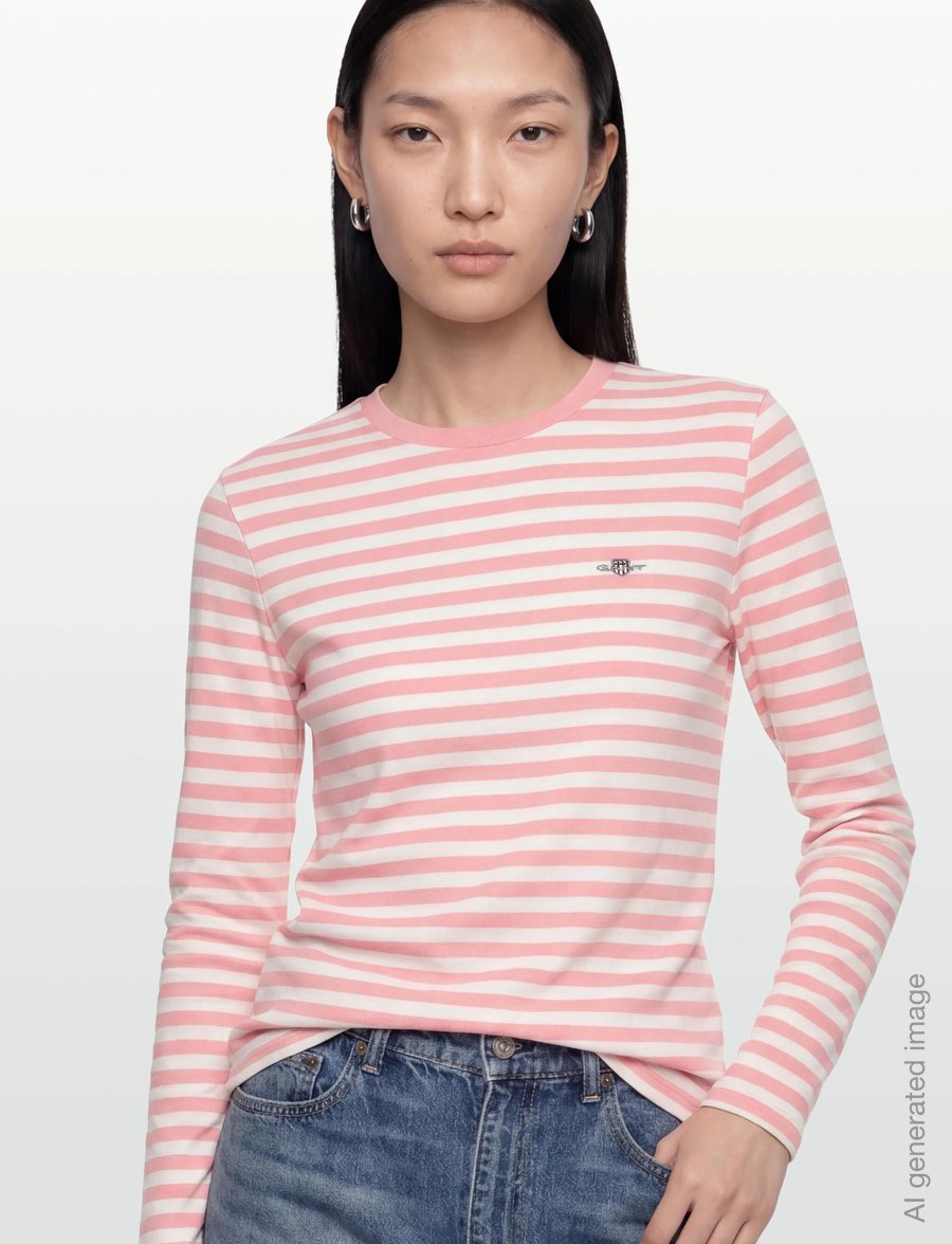 Gant - REG STRIPED SHIELD LS T-SHIRT - long-sleeved tops - lilly pink - 3