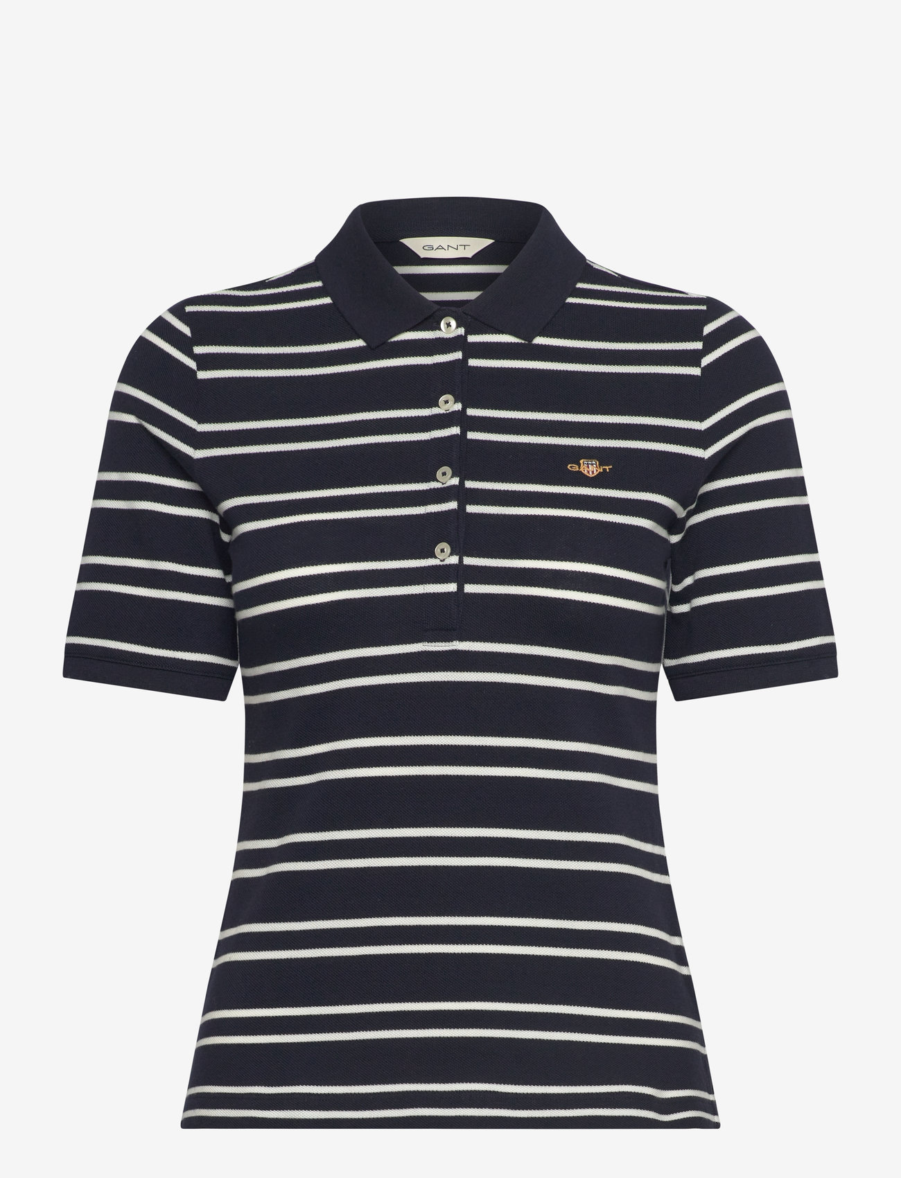 GANT - SLIM STRIPE SHIELD SS PIQUE POLO - poloer - evening blue - 0