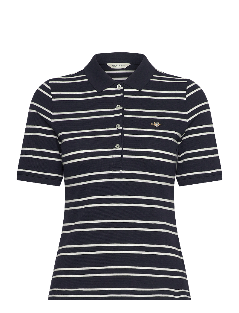GANT - SLIM STRIPE SHIELD SS PIQUE POLO - poloer - evening blue - 0