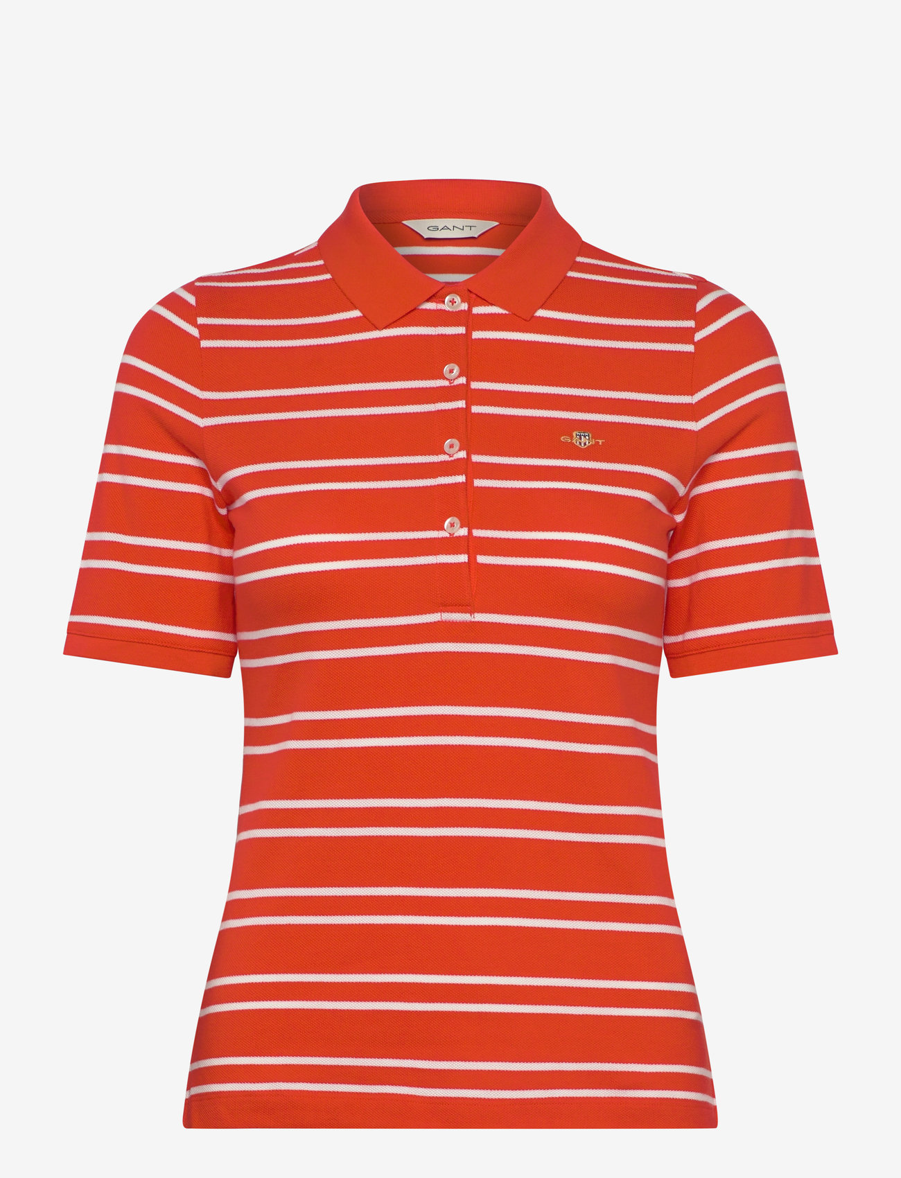 GANT - SLIM STRIPE SHIELD SS PIQUE POLO - poloshirts - orange red - 0
