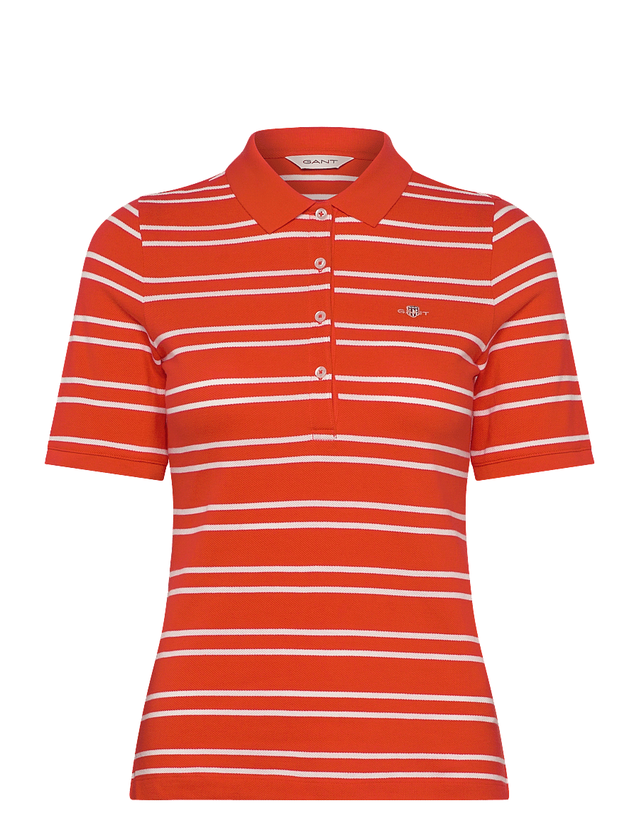 Gant - SLIM STRIPE SHIELD SS PIQUE POLO - pikéer - orange red - 1