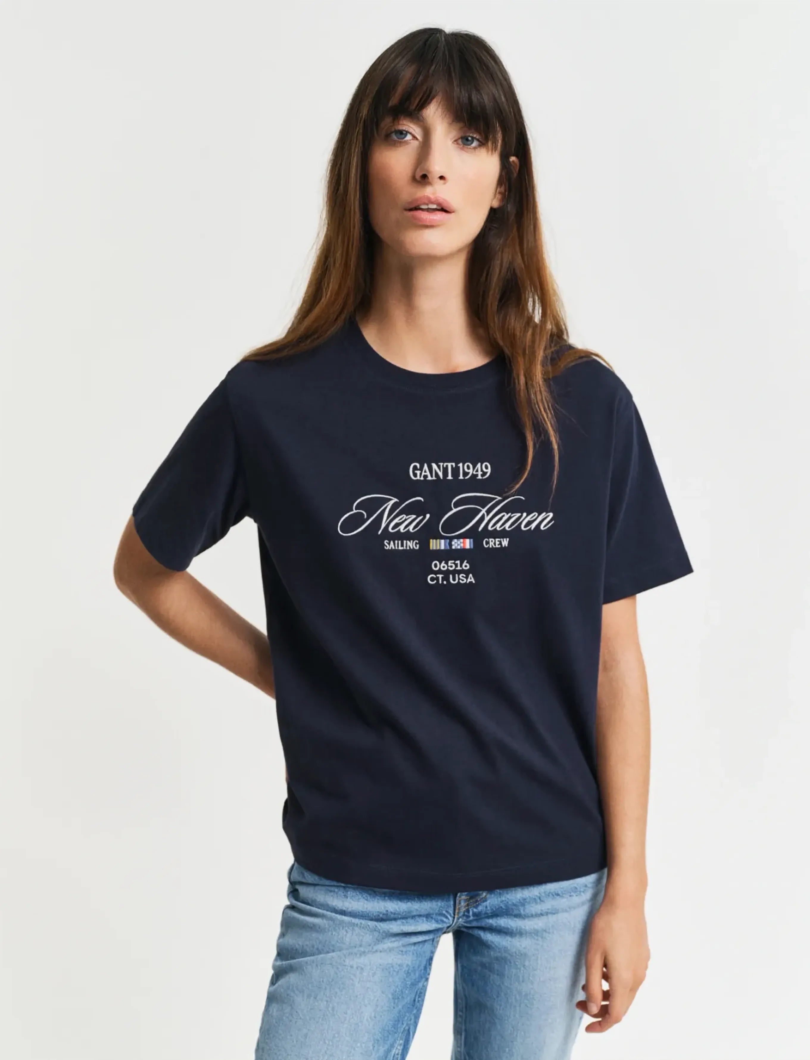 Gant GRAPHIC SS T-SHIRT - T-shirts & Toppar - EVENING BLUE / navy