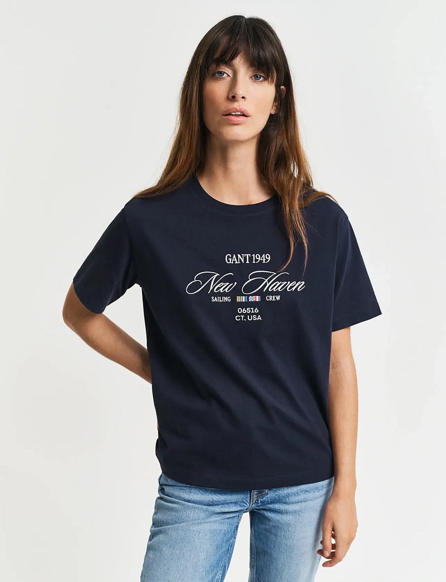 Gant - GRAPHIC SS T-SHIRT - t-shirts - evening blue - 0