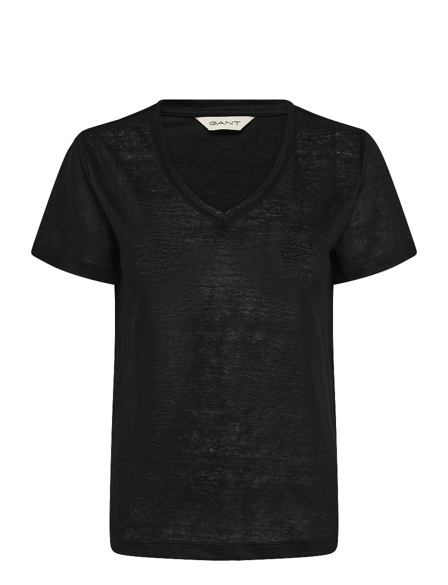 Gant - REG LINEN V-NECK SS T-SHIRT - t-shirts - black - 1