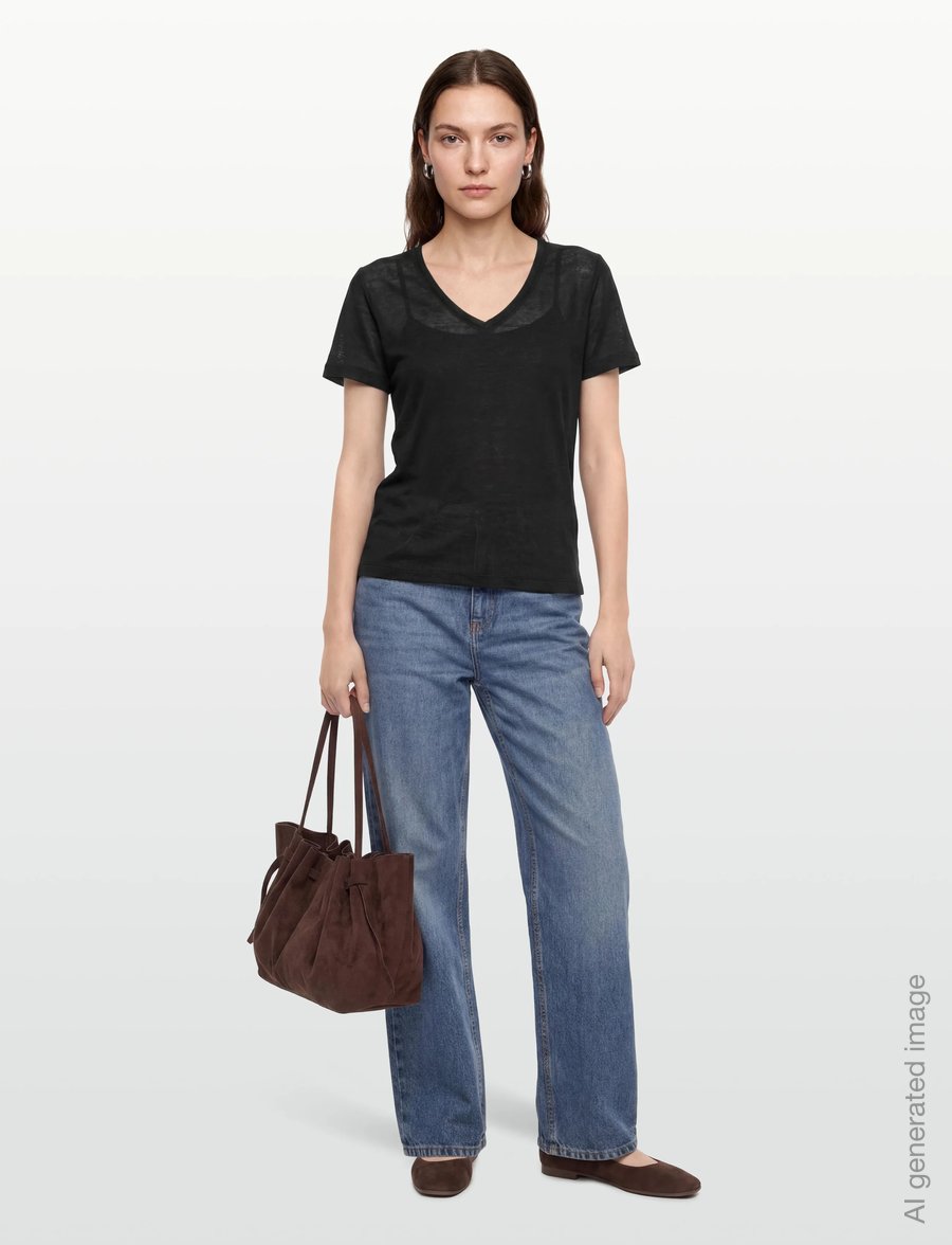 Gant - REG LINEN V-NECK SS T-SHIRT - t-shirts - black - 0