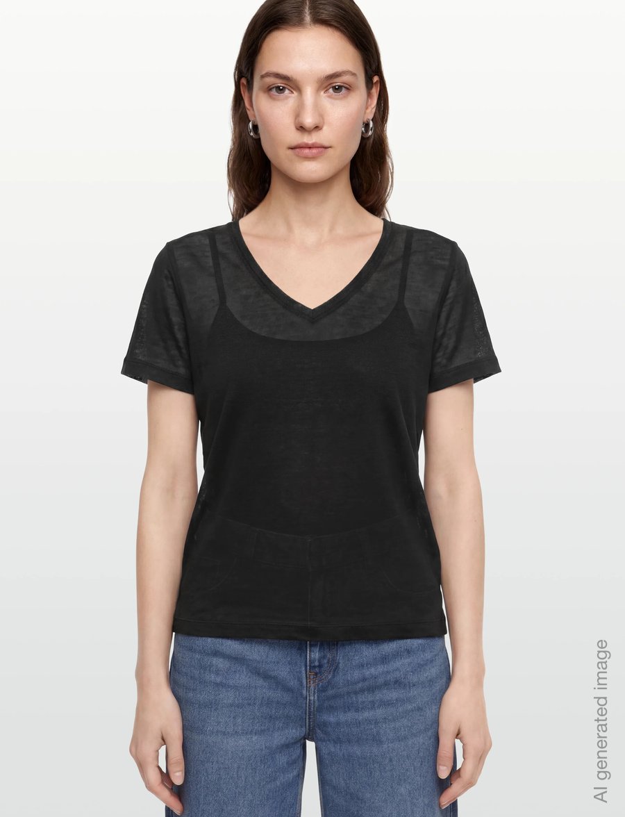 Gant - REG LINEN V-NECK SS T-SHIRT - t-shirts - black - 3