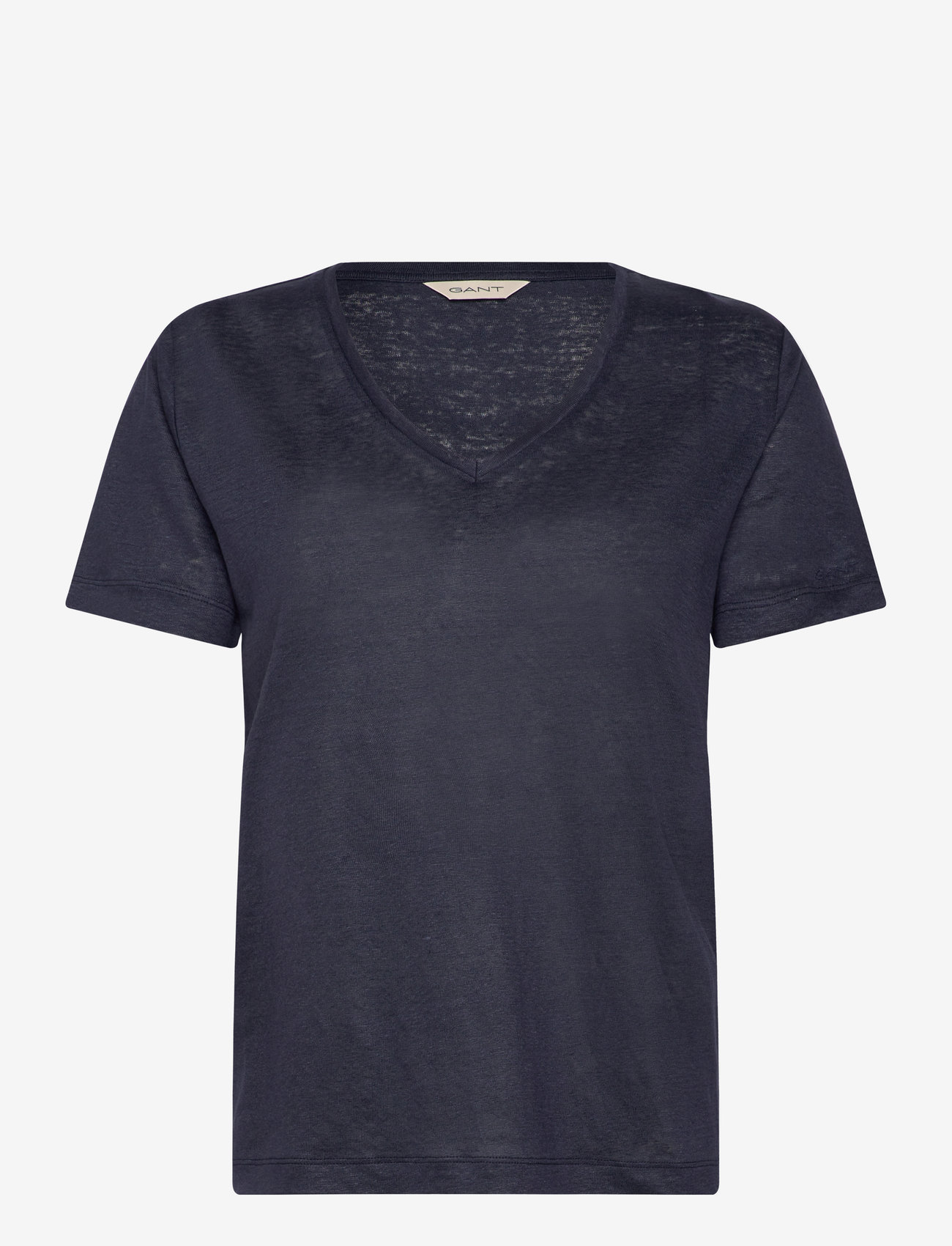 GANT - REG LINEN V-NECK SS T-SHIRT - t-shirts - evening blue - 1
