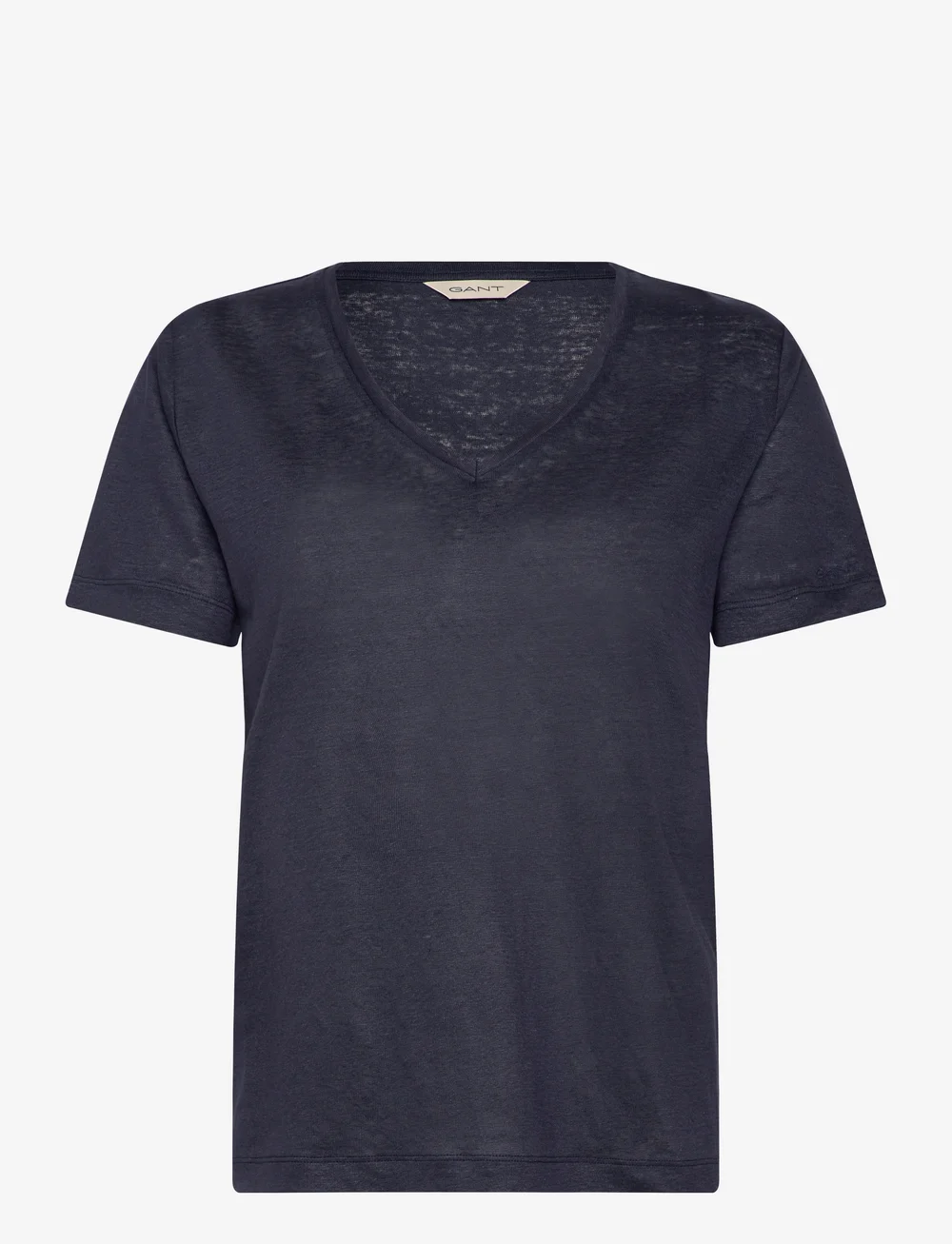 GANT - REG LINEN V-NECK SS T-SHIRT - t-shirts - evening blue - 0