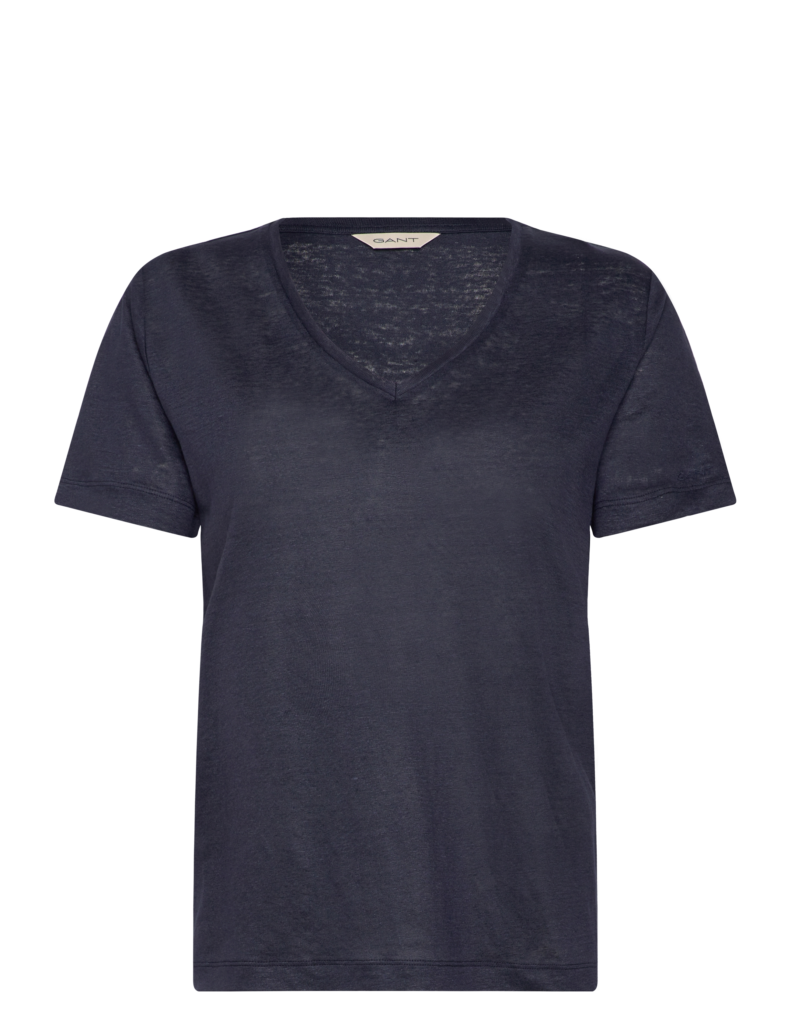 Gant REG LINEN V-NECK SS T-SHIRT - Clothing - EVENING BLUE / navy