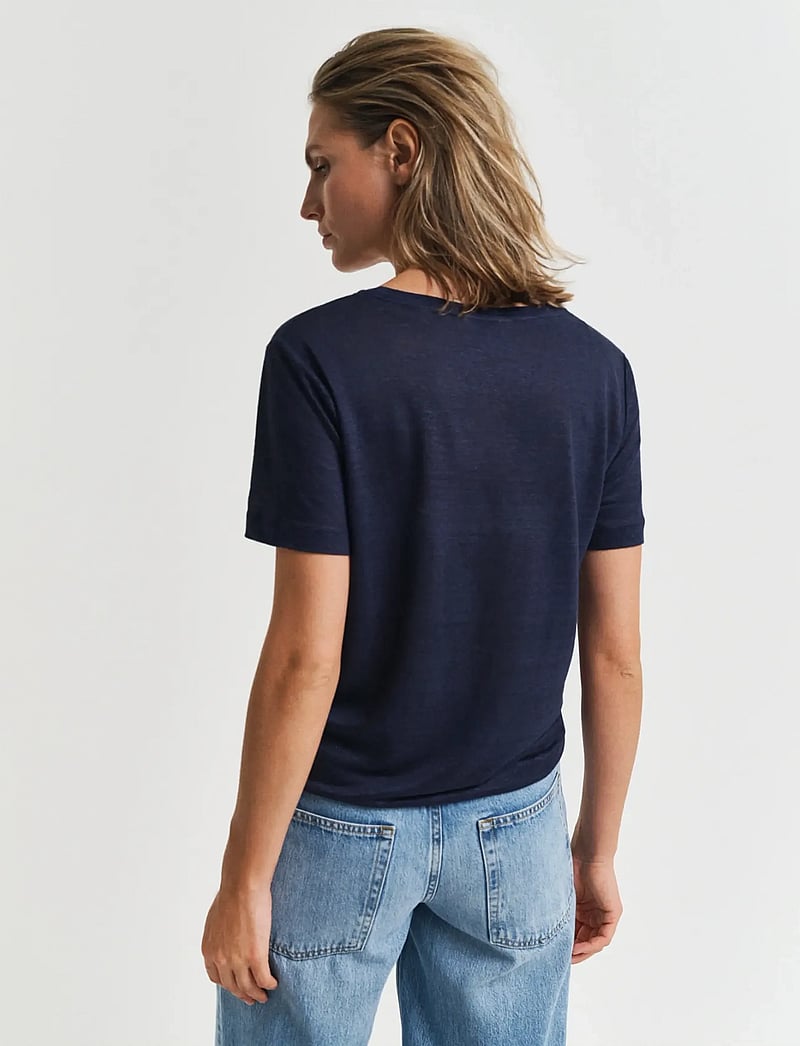 GANT - REG LINEN V-NECK SS T-SHIRT - t-shirts - evening blue - 3