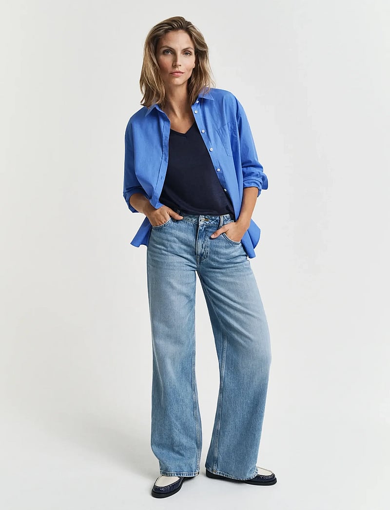 GANT - REG LINEN V-NECK SS T-SHIRT - t-shirts - evening blue - 5