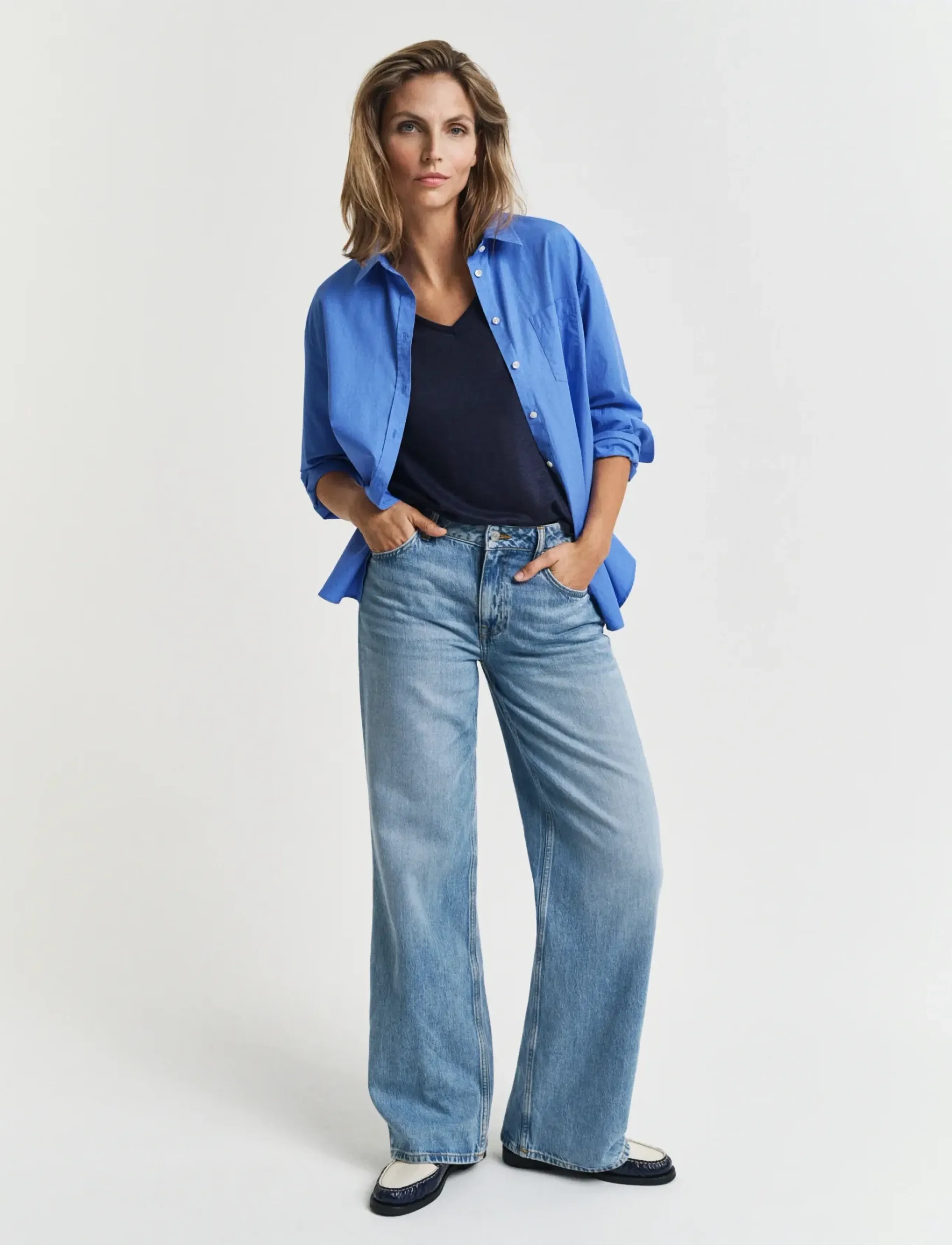 Gant - REG LINEN V-NECK SS T-SHIRT - t-shirts - evening blue - 5