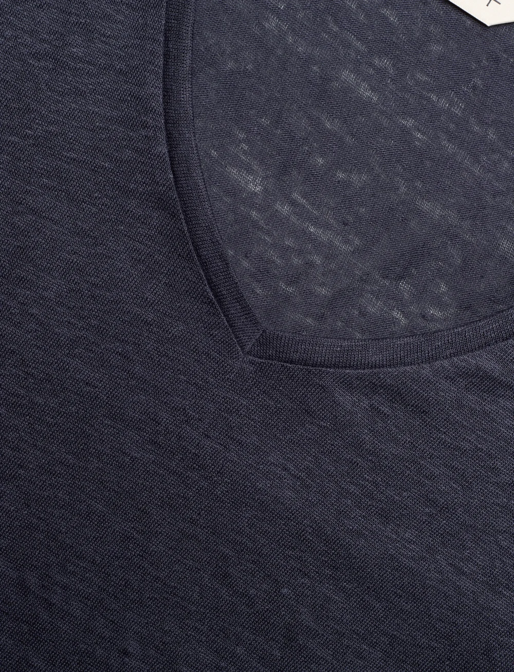 GANT - REG LINEN V-NECK SS T-SHIRT - t-shirts - evening blue - 2