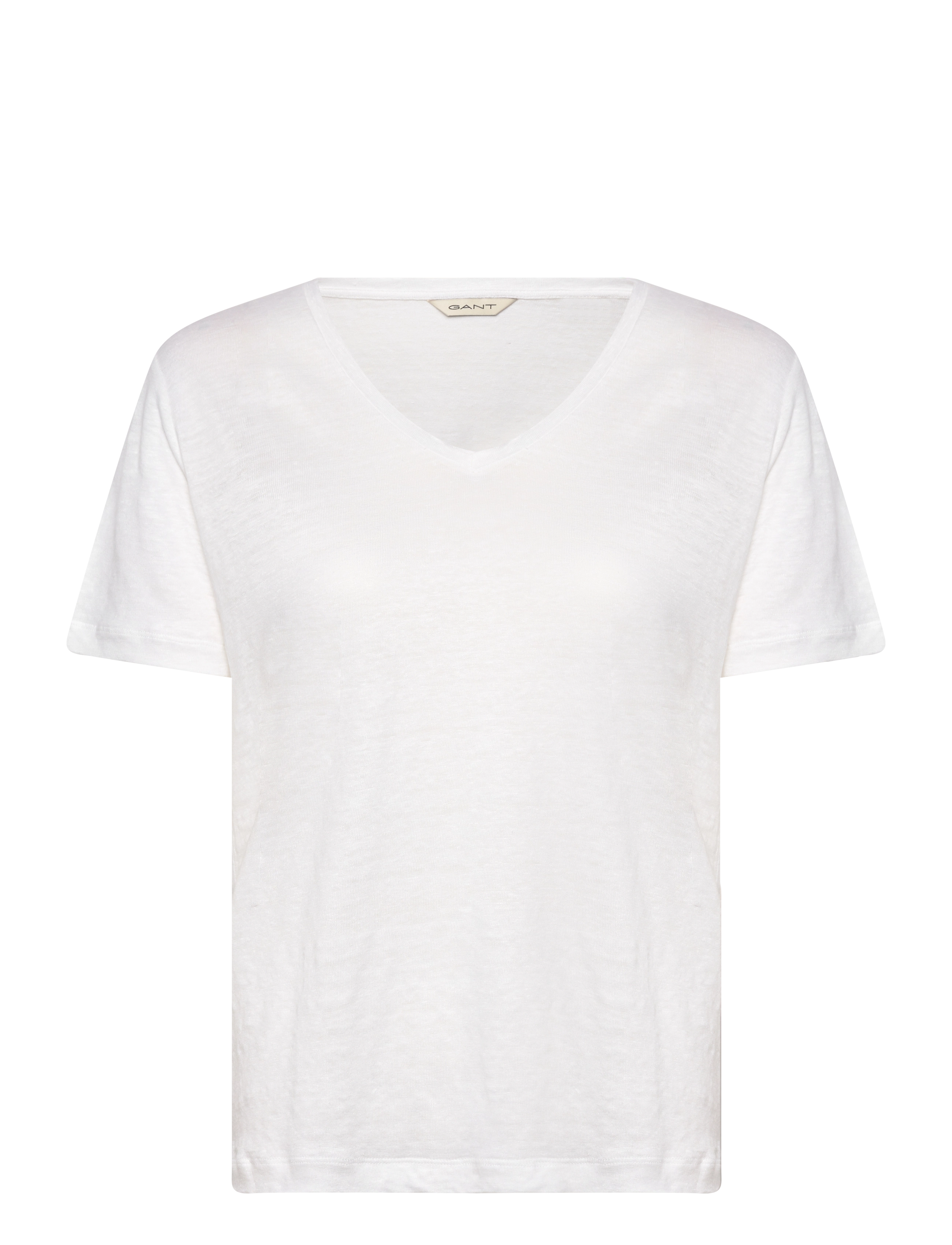 Gant REG LINEN V-NECK SS T-SHIRT - Tøj - WHITE / white