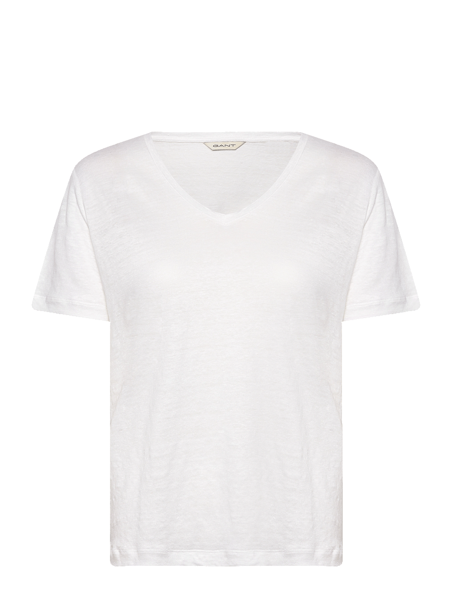 Gant - REG LINEN V-NECK SS T-SHIRT - t-shirts - white - 1
