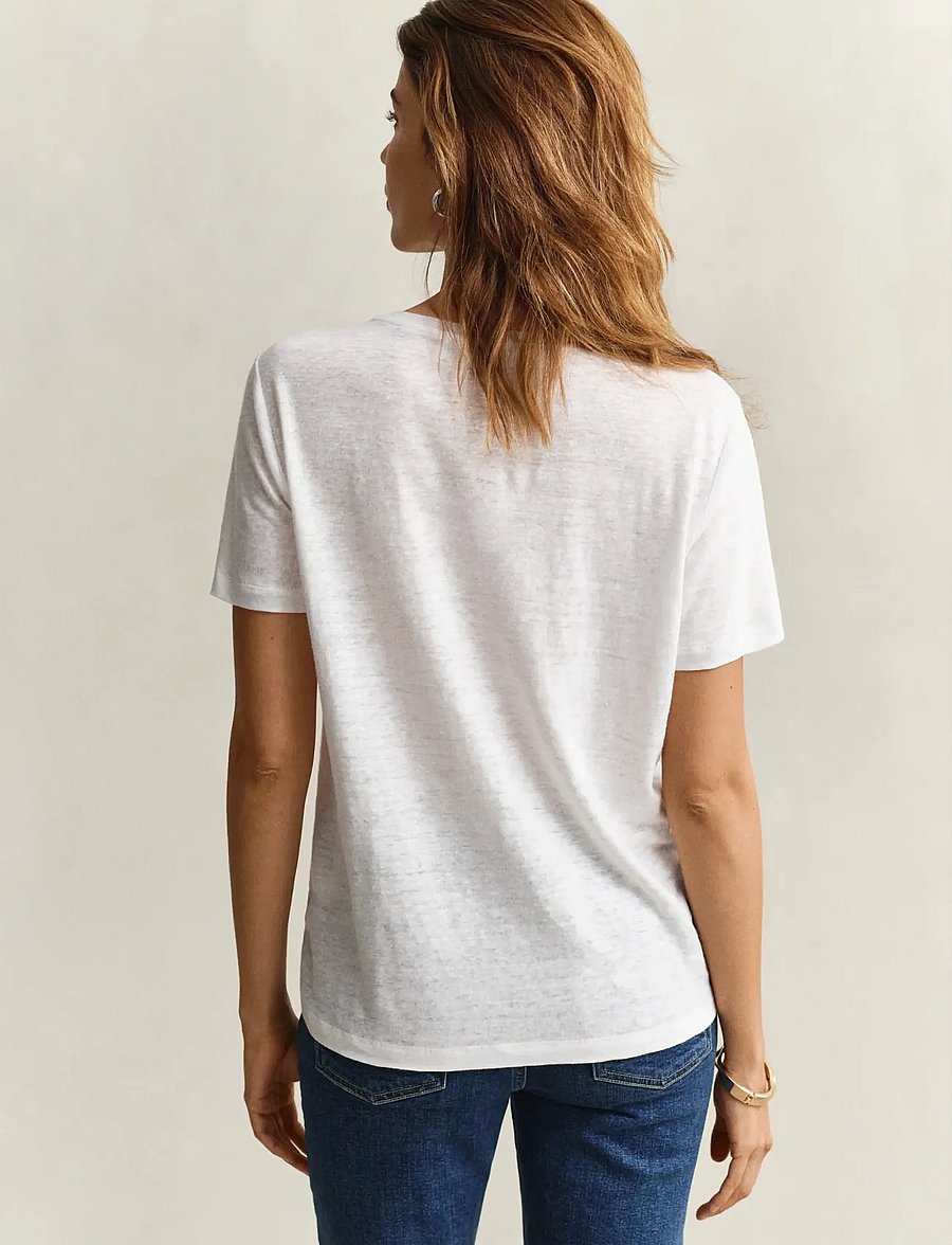 Gant - REG LINEN V-NECK SS T-SHIRT - t-shirts - white - 3