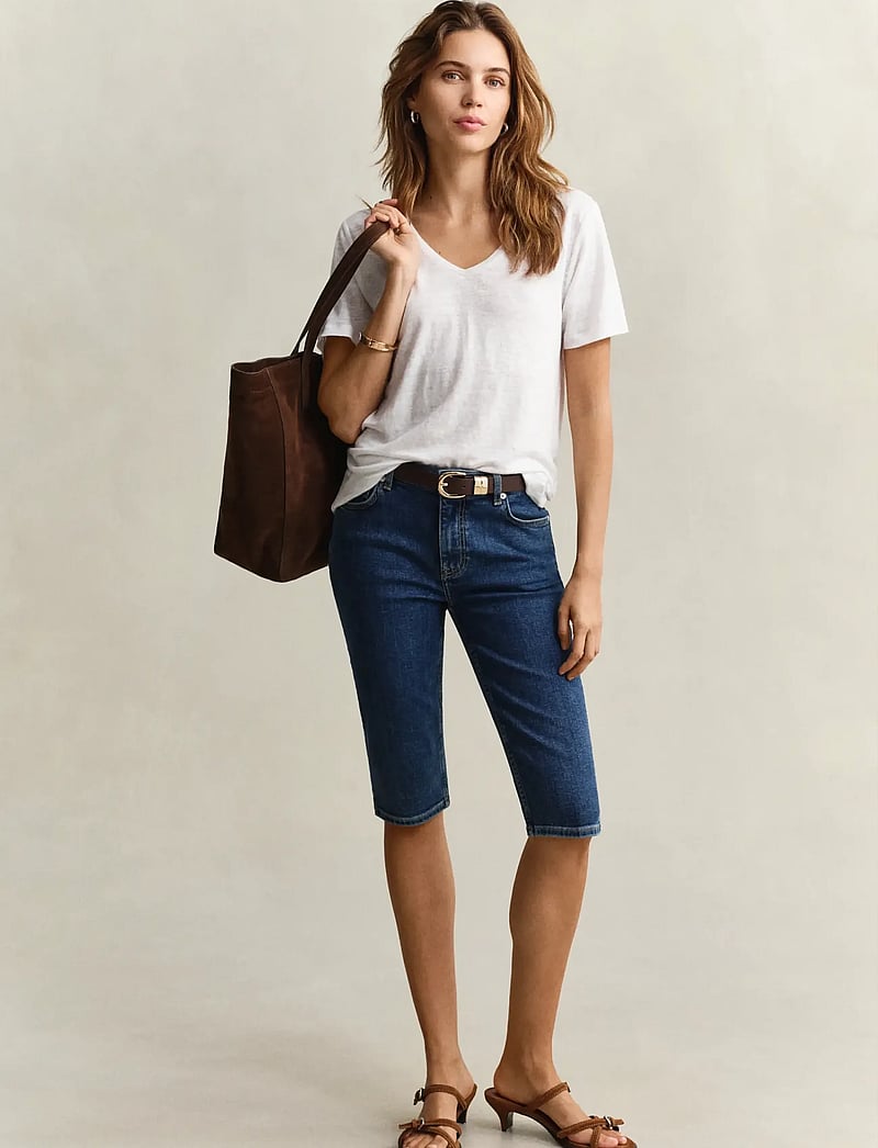 GANT - REG LINEN V-NECK SS T-SHIRT - t-särgid - white - 5