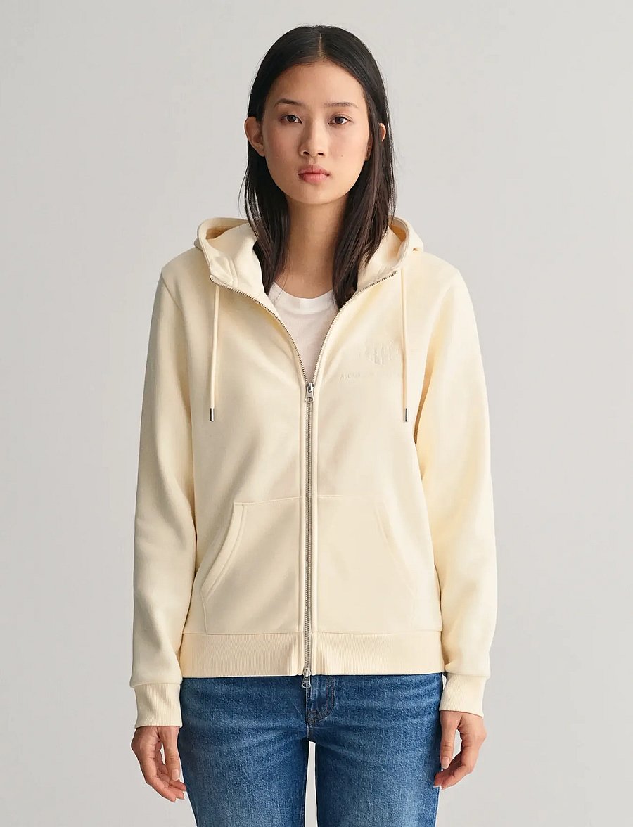 Gant - REG TONAL SHIELD ZIP HOODIE - kapuutsiga dressipluusid - linen - 0