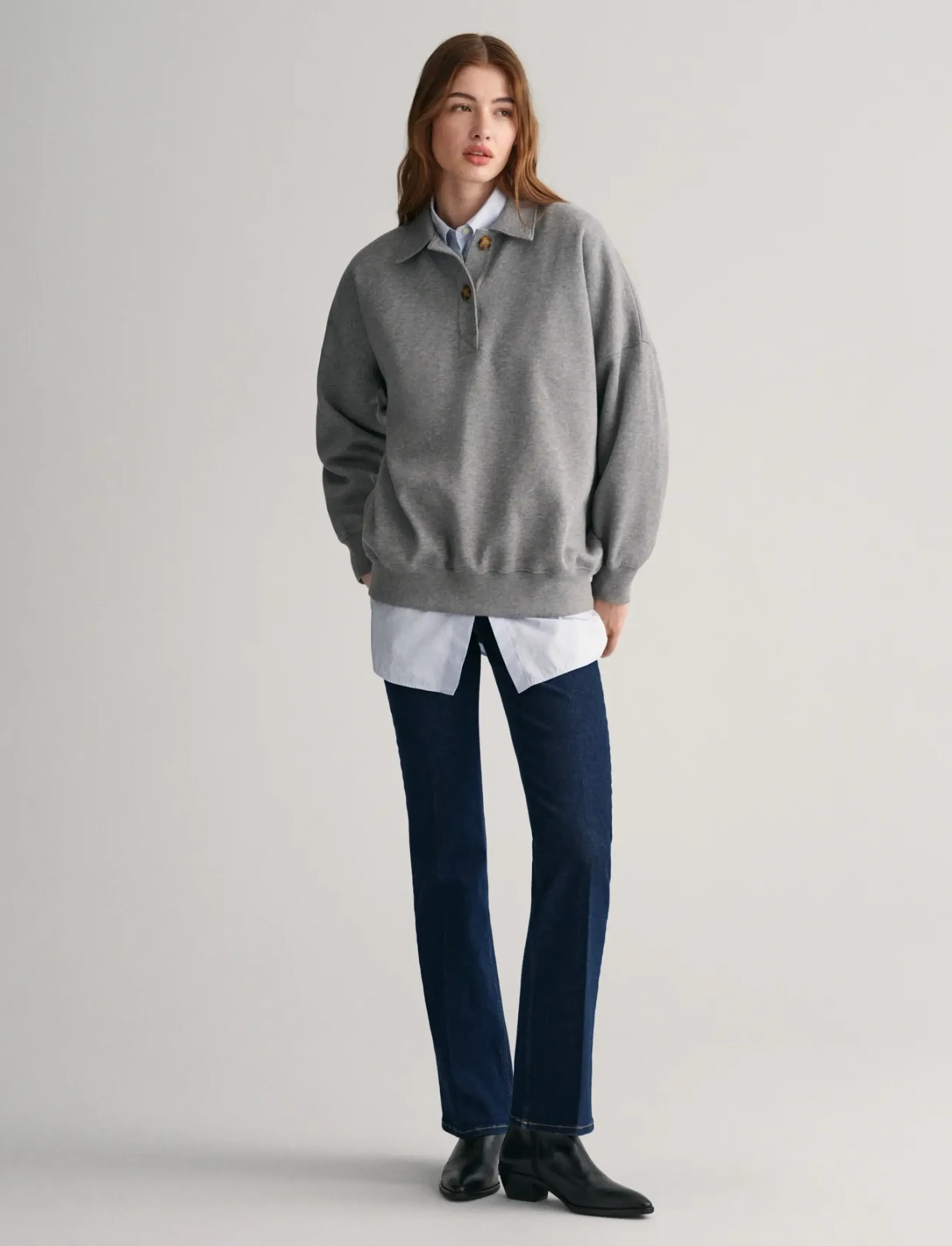 GANT - OVERSIZED RUGGER SWEAT - grey melange - 5