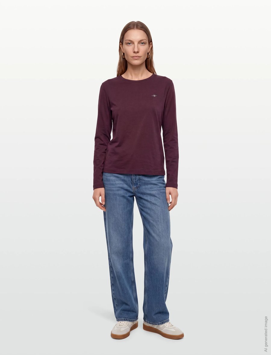 Gant - REG SHIELD LS T-SHIRT - langärmlige tops - darkened wine - 0