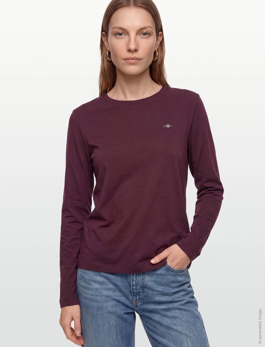 Gant - REG SHIELD LS T-SHIRT - langärmlige tops - darkened wine - 3
