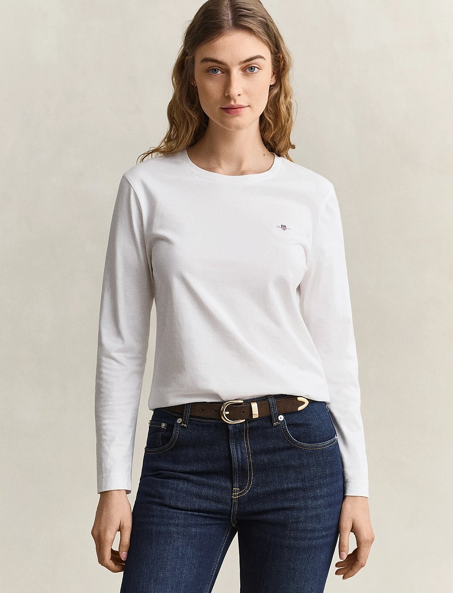 Gant - REG SHIELD LS T-SHIRT - langärmlige tops - white - 0