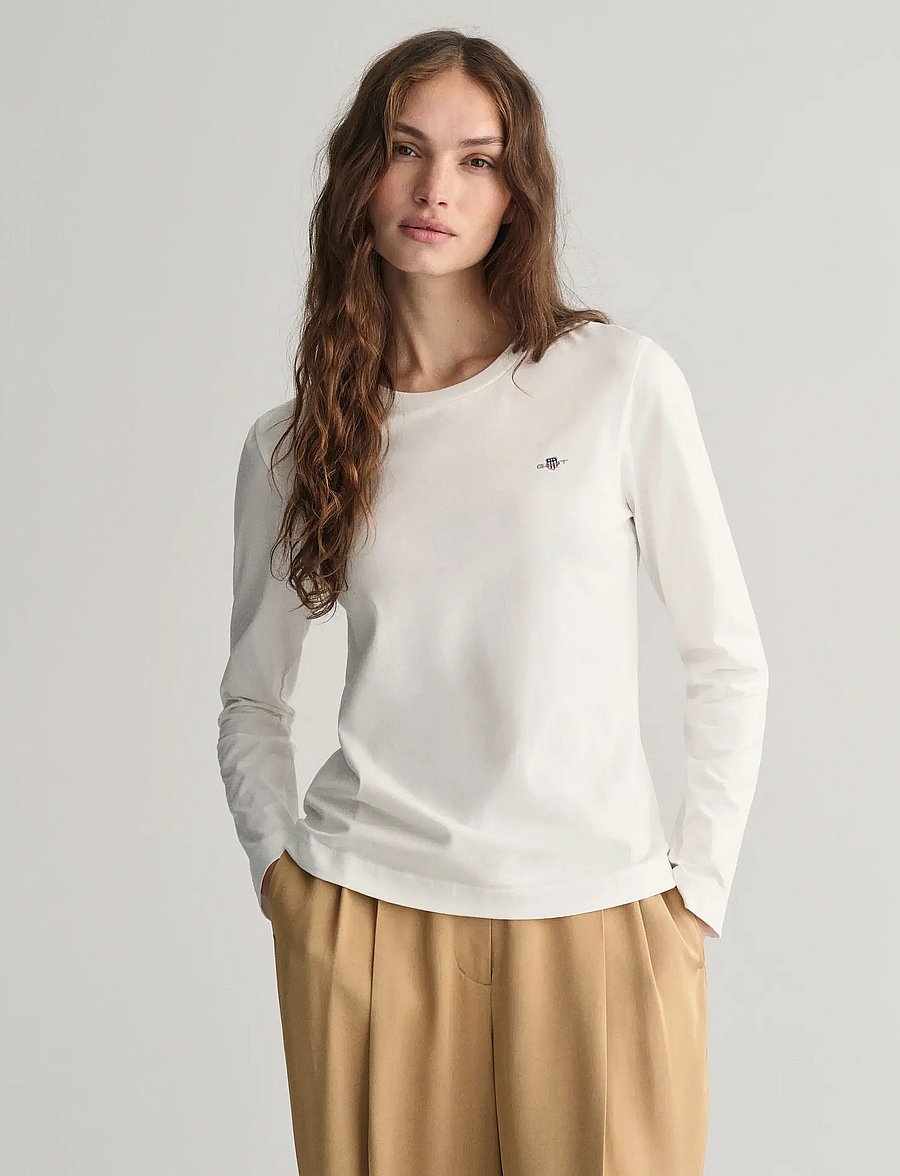 Gant - REG SHIELD LS T-SHIRT - långärmade toppar - white - 0