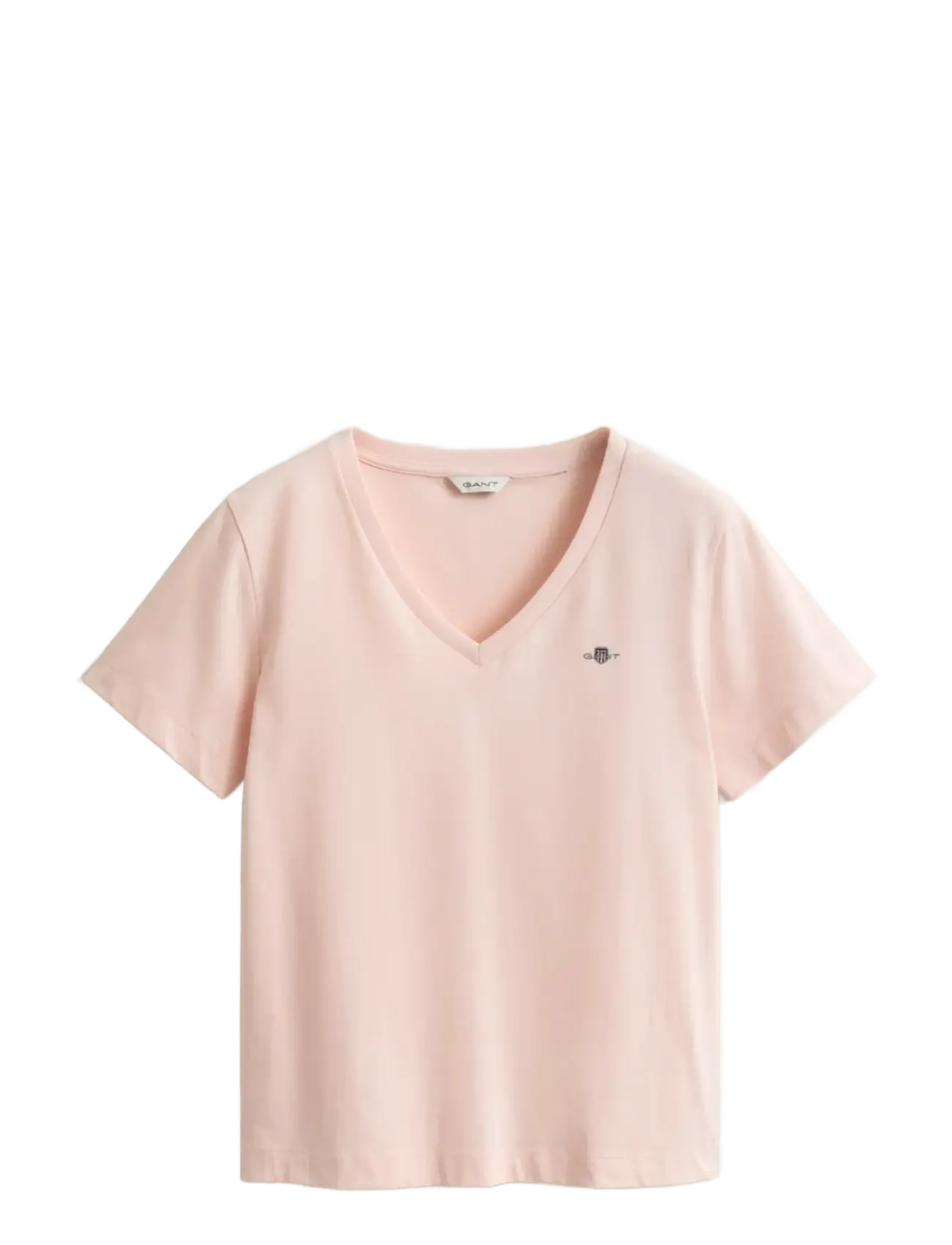 GANT REG SHIELD SS V-NECK T-SHIRT - Kläder - APRICOT PINK / pink/rose