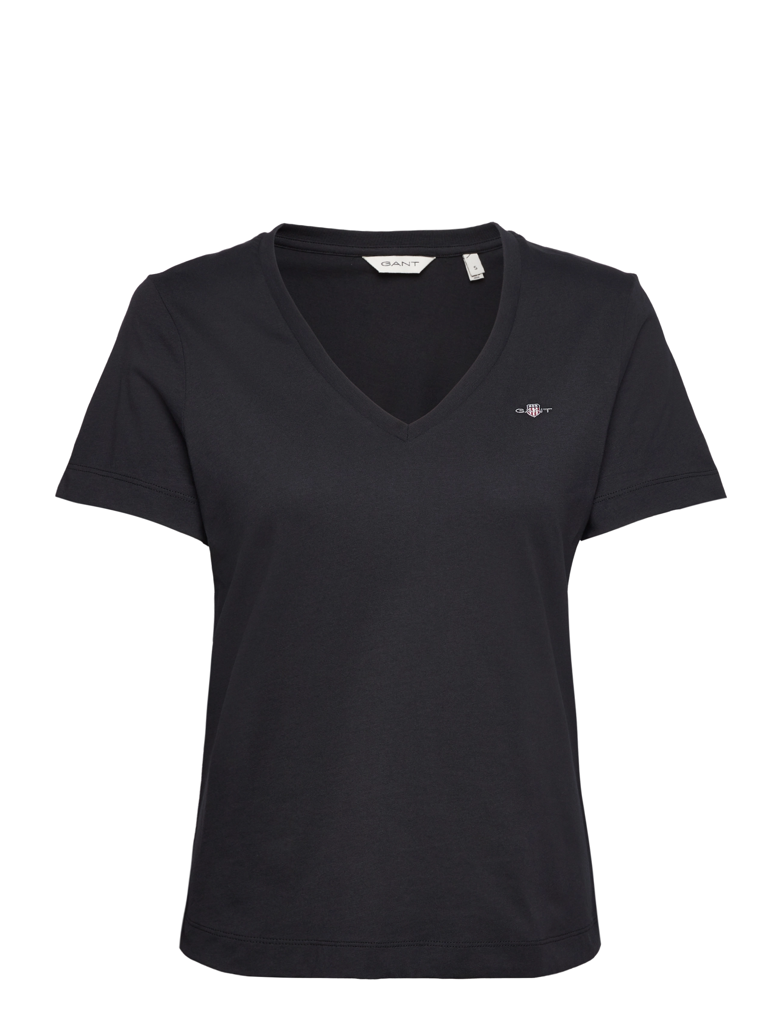 Gant REG SHIELD SS V-NECK T-SHIRT - Kampagne - BLACK / black