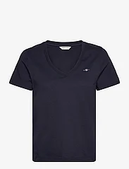 GANT - REG SHIELD SS V-NECK T-SHIRT - t-shirts - evening blue - 1