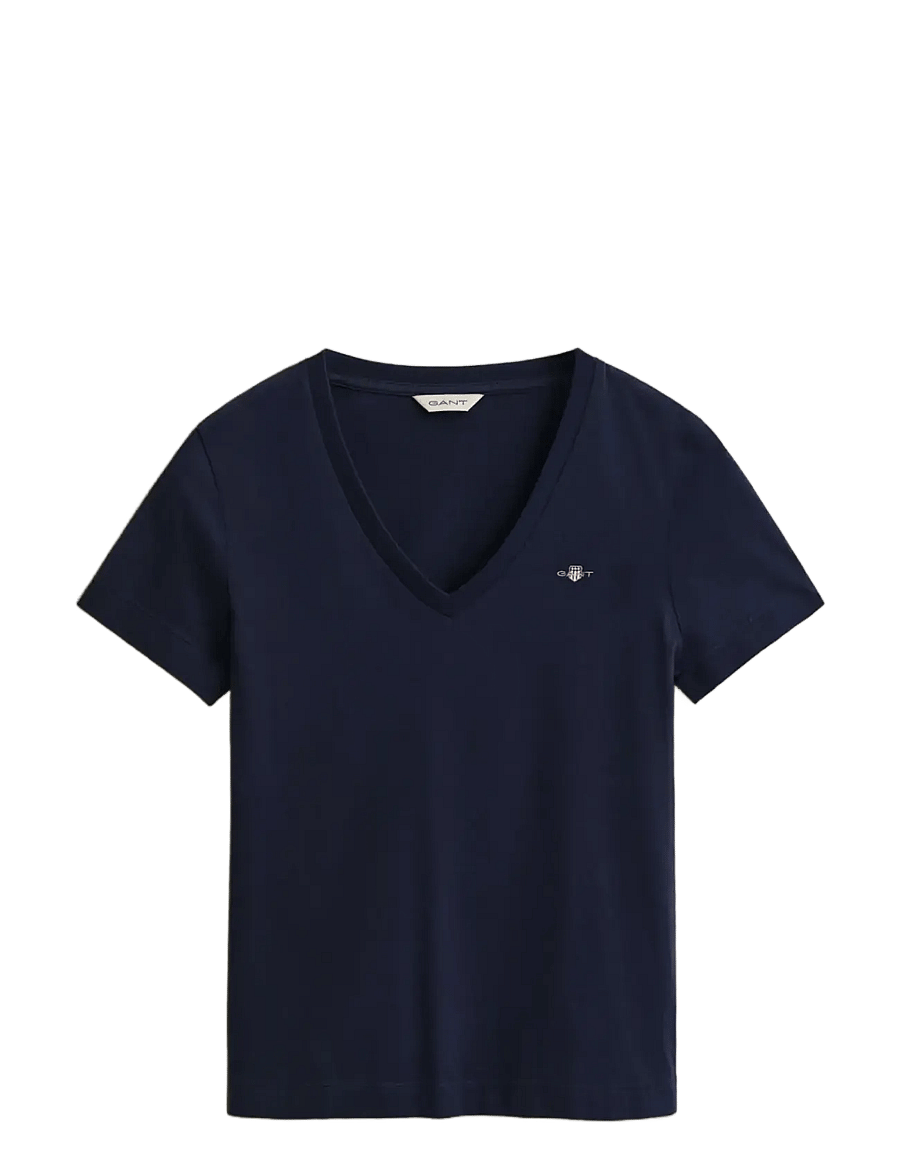 Gant - REG SHIELD SS V-NECK T-SHIRT - t-särgid - evening blue - 1