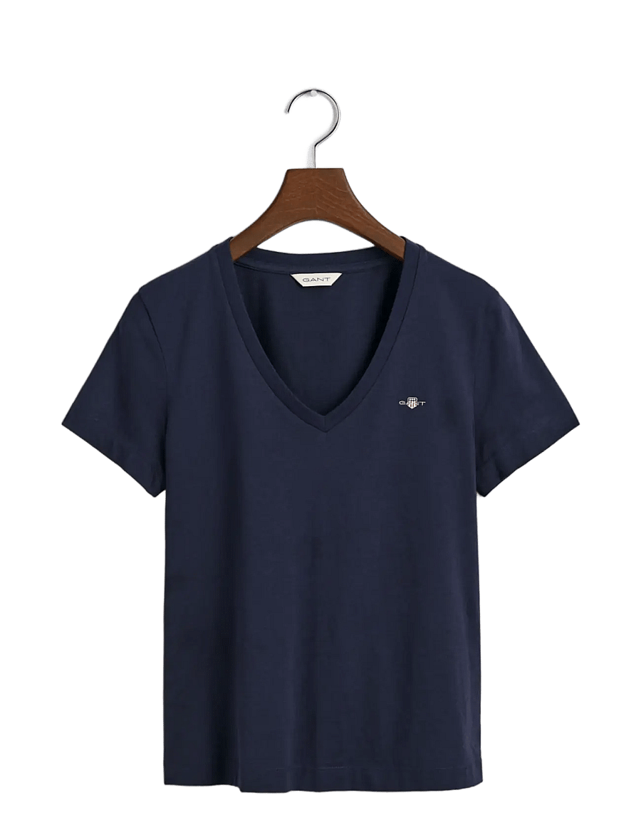 Gant - REG SHIELD SS V-NECK T-SHIRT - t-särgid - evening blue - 1