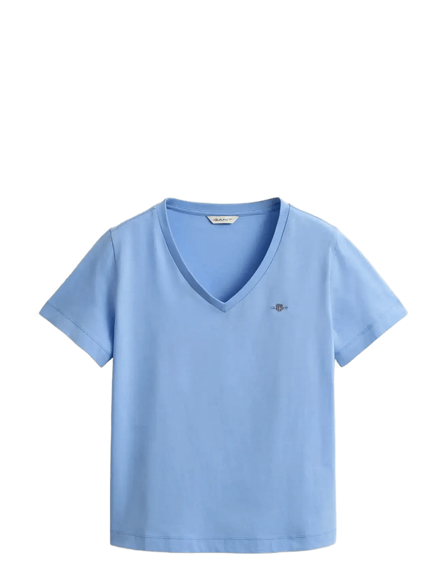 Gant - REG SHIELD SS V-NECK T-SHIRT - t-shirts - hydrangea blue - 1
