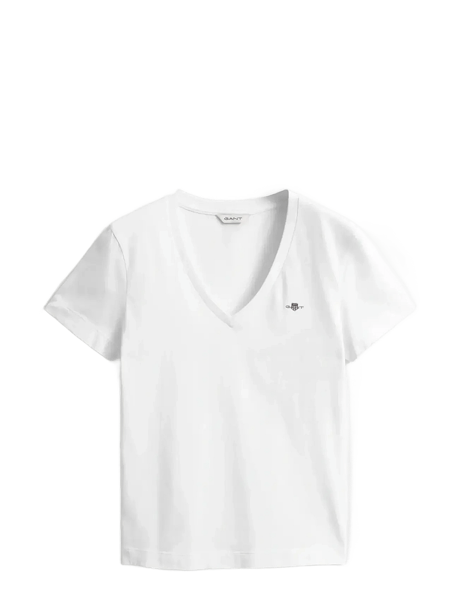 Gant - REG SHIELD SS V-NECK T-SHIRT - t-shirts - white - 1