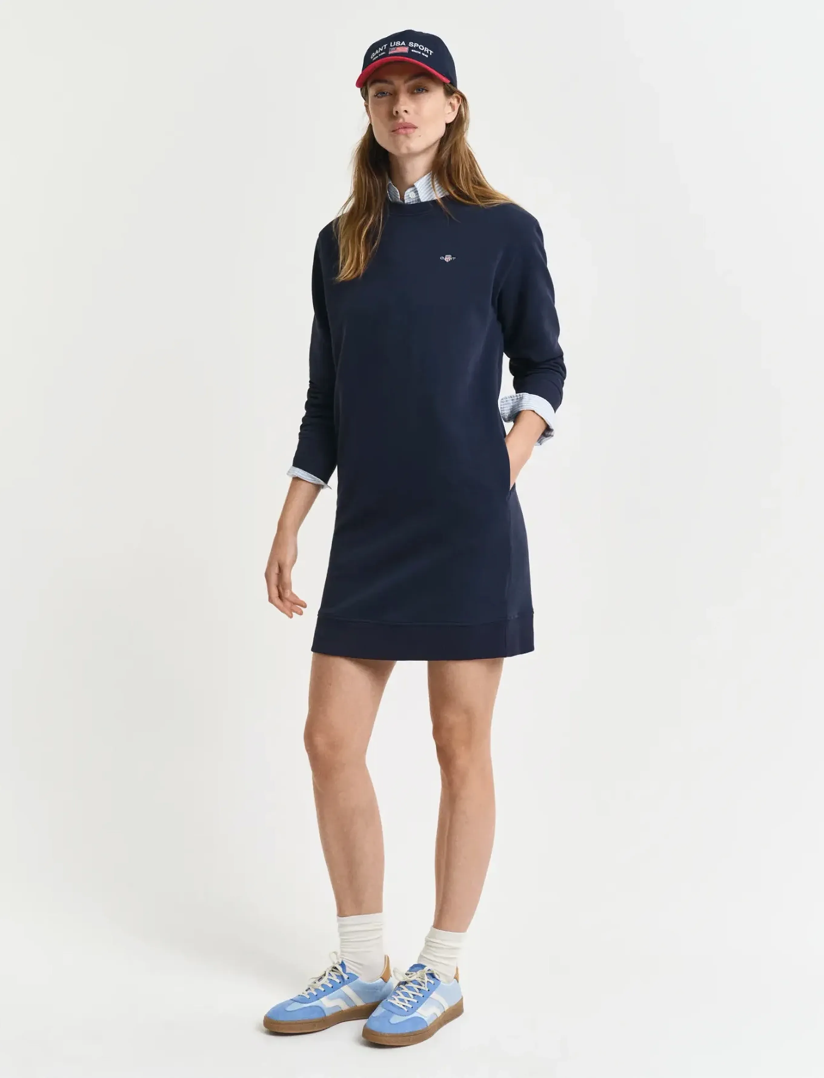 Gant - SHIELD C-NECK SWEAT DRESS - short dresses - evening blue - 5