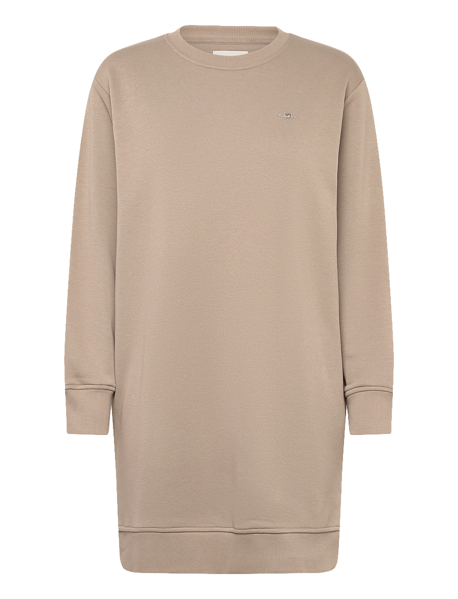 Gant - SHIELD C-NECK SWEAT DRESS - korta klänningar - taupe beige - 0