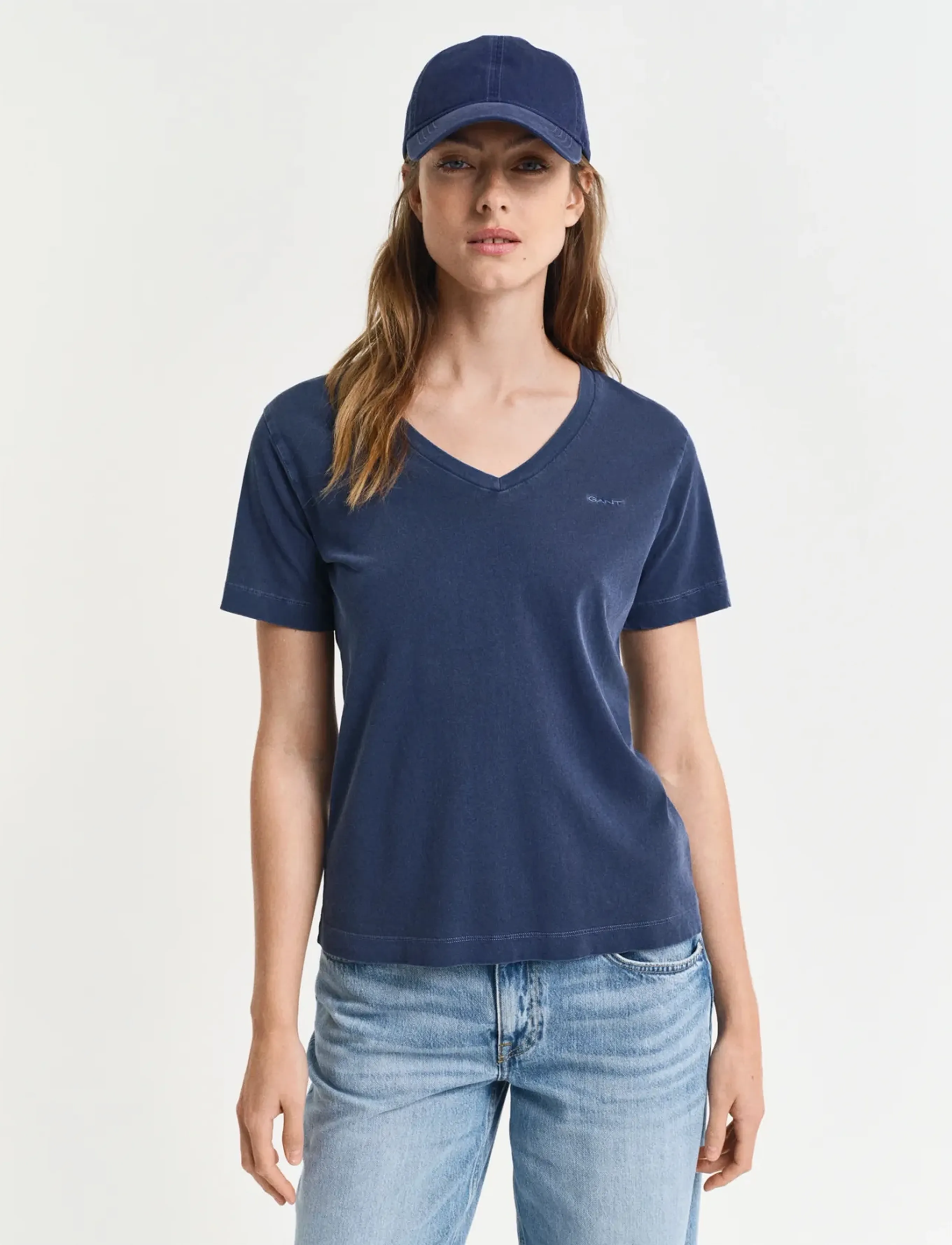 Gant REG SUNFADED SS V-NECK T-SHIRT - T-shirts & Toppar - PERSIAN BLUE / blue
