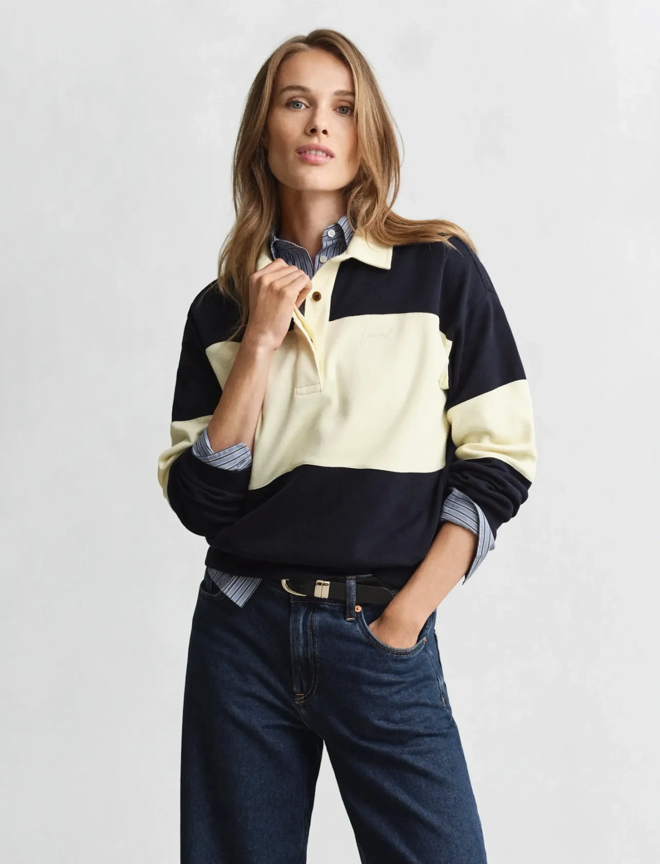 GANT PIQUE TEXTURE COLOR BLOCK RUGGER - Langærmede toppe - EVENING BLUE / navy