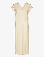 LINEN RIB SLEEVELESS V-NECK DRESS - LINEN